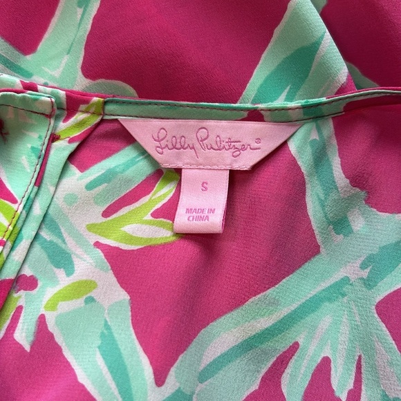 Lilly Pulitzer lona Sleeveless Silk Top Button Back Shirt Pink Green Crewneck S - Picture 10 of 13